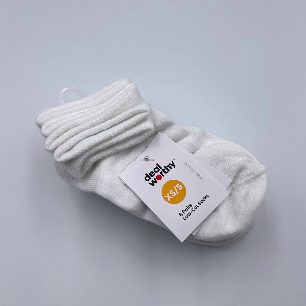 Deal Worthy 8 Pairs White Low-Cut Socks Size XS/S Recycled Polyester Stretch